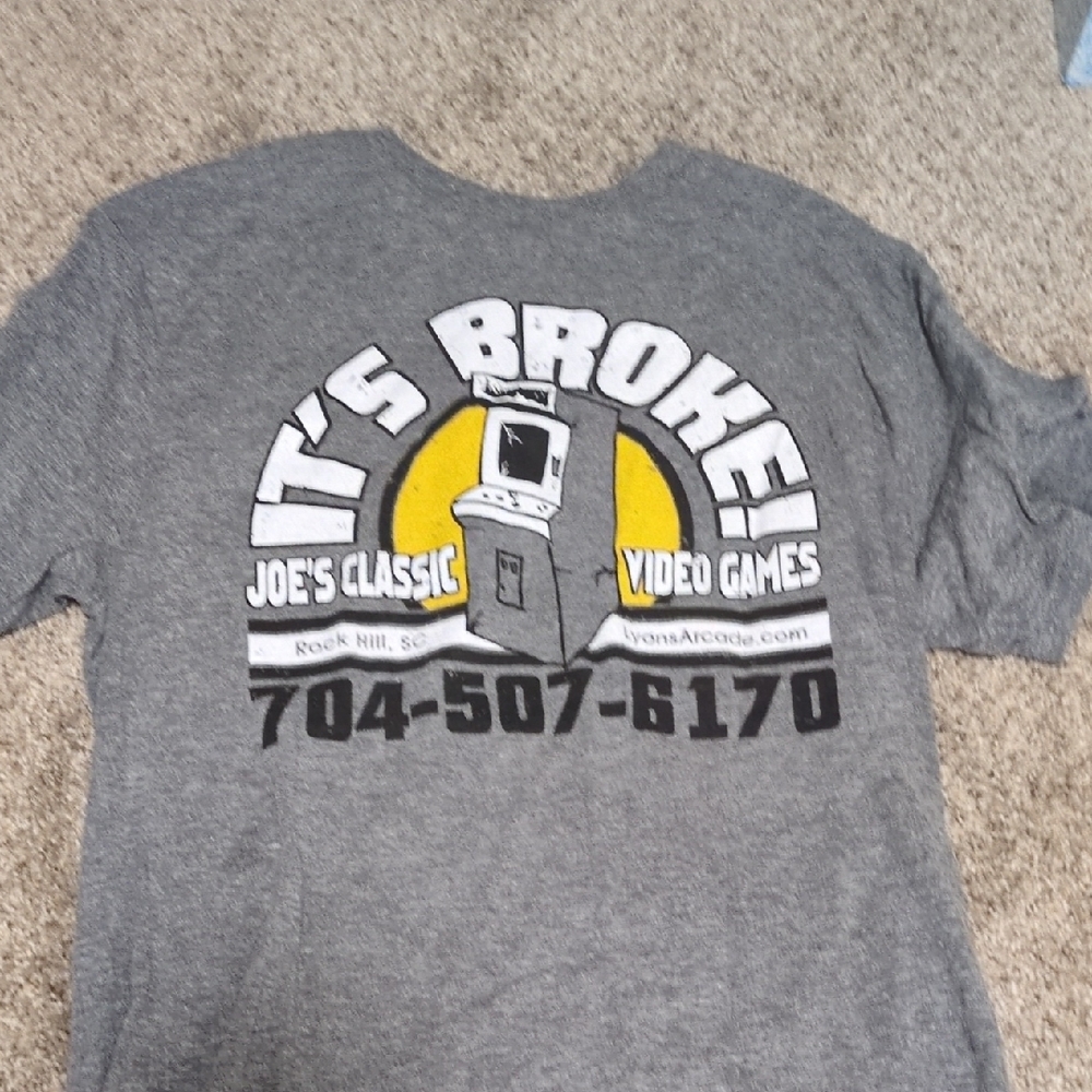 Gray Graphic T-Shirt with Arcade Design